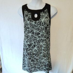 Connected Apparel Women's Sz 20 Shift Dress Green Black Keyhole Neck Sleveless